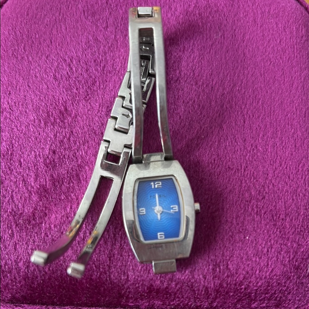 Silver and Blue Fossil Watch